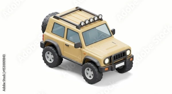 Fototapeta Isometric 3D Render of a Beige Off-Road Vehicle on White