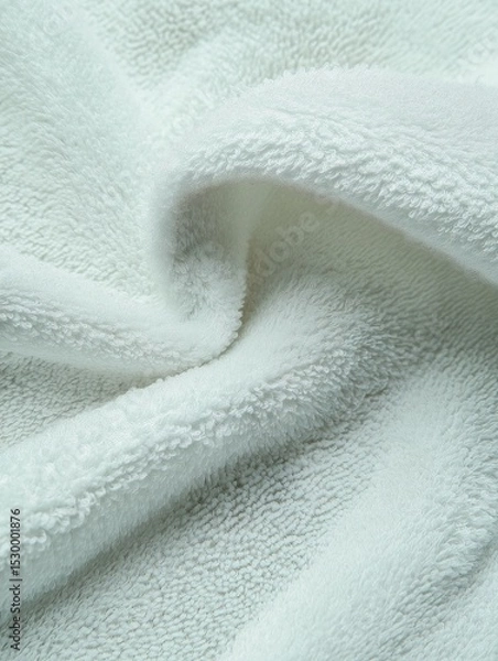 Fototapeta Soft white towel fabric with plush texture, showcasing intricate fibers and gentle folds, ideal for home decor, spa settings, or personal care applications