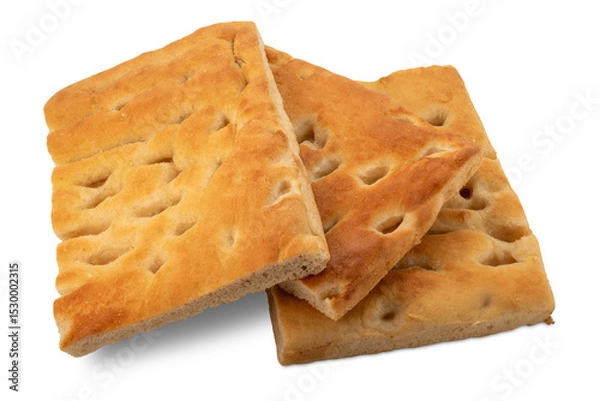 Obraz Genoese focaccia, slices of Italian flat bread isolated on white with clipping path included