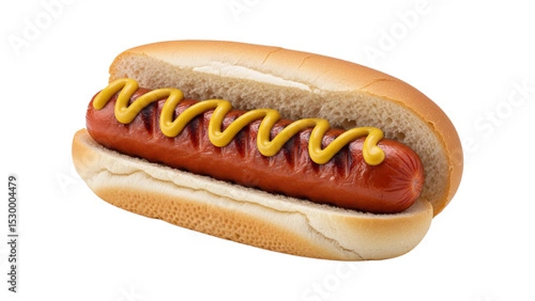 Fototapeta Classic Hot Dog with Mustard on a Soft Bun – Perfect BBQ Snack Close-Up | High-Resolution Food Image