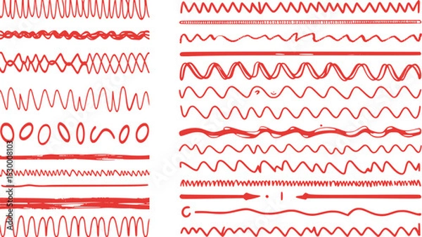 Fototapeta Handwritten red marker underline swoosh stroke set for emphasis vector illustration
