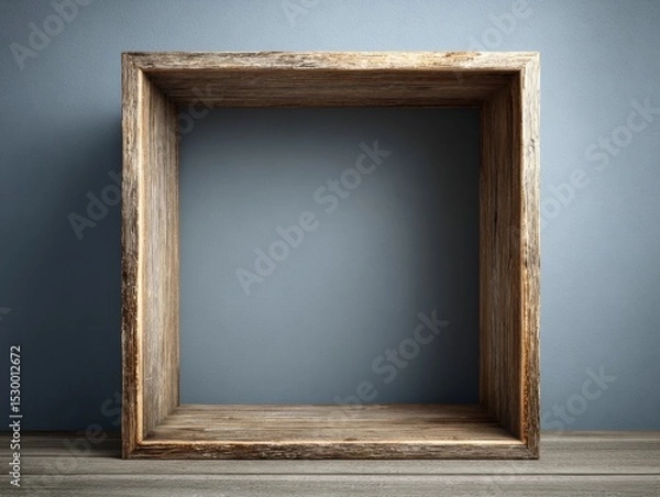 Fototapeta Empty wooden display box against a muted backdrop.