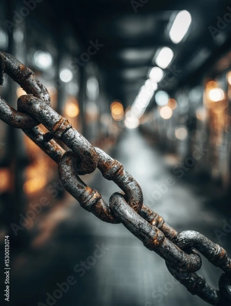 Fototapeta Close-up view of a weathered metal chain.