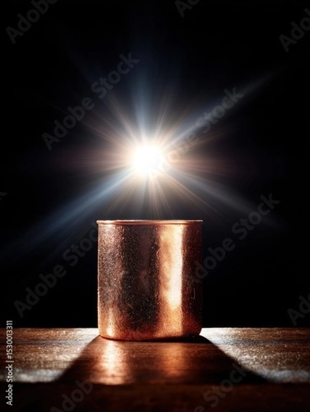 Fototapeta Copper mug illuminated by a bright light source.