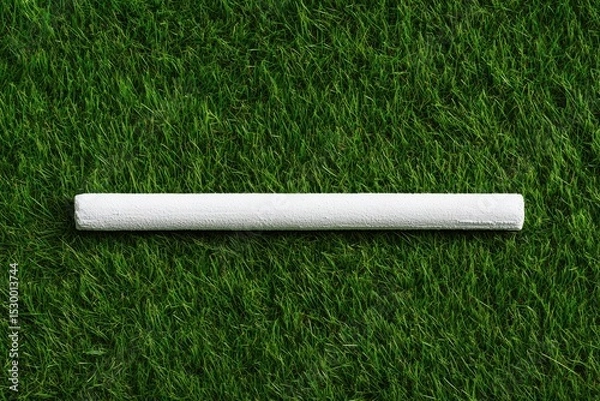 Obraz Grass Chalk. Athletic Field Boundary with Straight Chalk Line on Grass Background