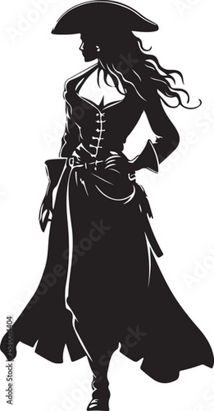 Obraz Pirate Woman Silhouette Vector Illustration on Transparent Background