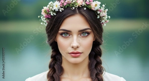 Obraz Woman with flower crown and braids (1)