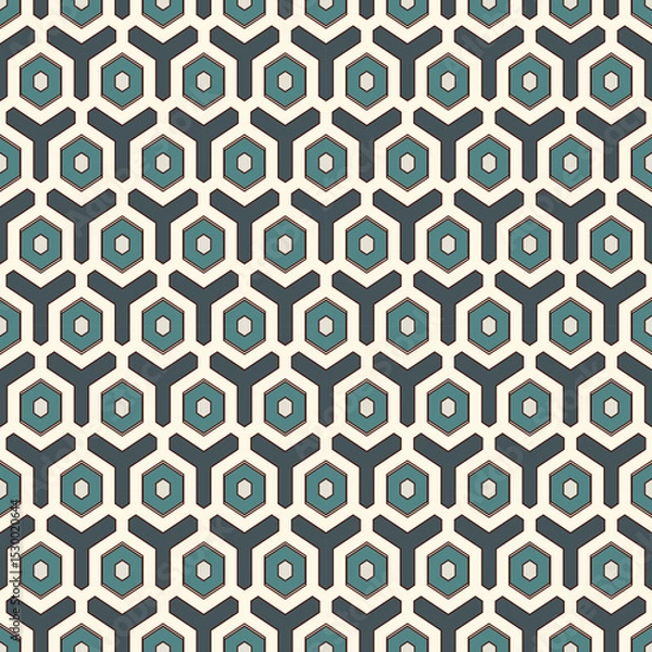 Fototapeta Honeycomb seamless pattern. Hexagon mosaic tiles ornament. Ethnic surface print. Repeated geometric figures background. Ornamental wallpaper. Modern geo design digital paper. Vector abstract art work