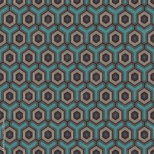 Fototapeta Honeycomb seamless pattern. Hexagon mosaic tiles ornament. Ethnic surface print. Repeated geometric figures background. Ornamental wallpaper. Modern geo design digital paper. Vector abstract work.