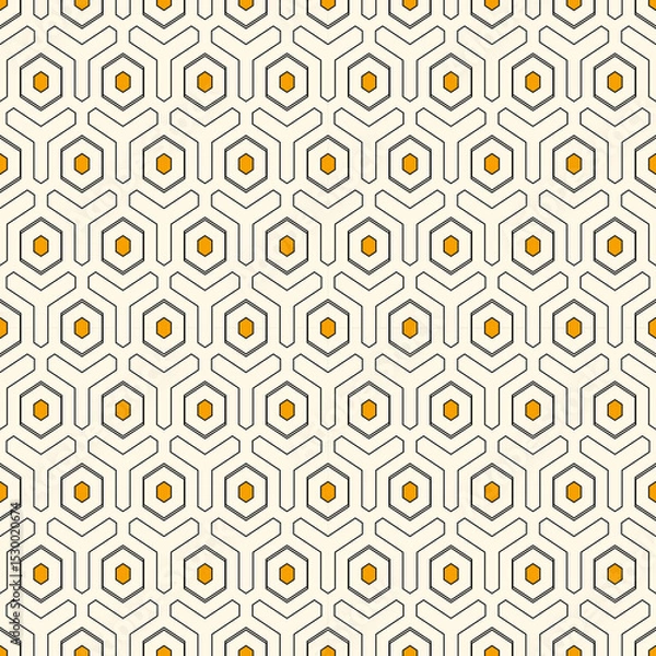 Fototapeta Honeycomb seamless pattern. Hexagon mosaic tiles ornament. Ethnic surface print. Repeated geometric figures background. Ornamental wallpaper. Modern geo design digital paper. Vector abstract art work