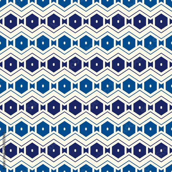 Fototapeta Zigzag seamless pattern. Hexagon mosaic tiles ornament. Ethnic surface print. Repeated geometric figures background. Ornamental wallpaper. Modern geo design digital paper. Vector abstract art