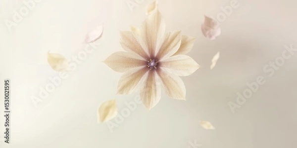 Fototapeta A soft focus shot of a flower with petals falling against a light background creating a serene scene