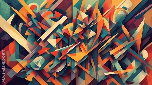 Fototapeta Abstract composition featuring geometric shapes in a vibrant color palette with dynamic arrangement