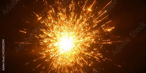 Fototapeta A bright explosion of golden sparks radiating outwards against a dark and blurry background view shot