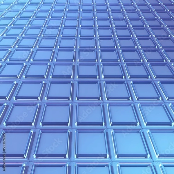 Fototapeta A perspective view of a grid pattern made of translucent squares with blue and purple lighting