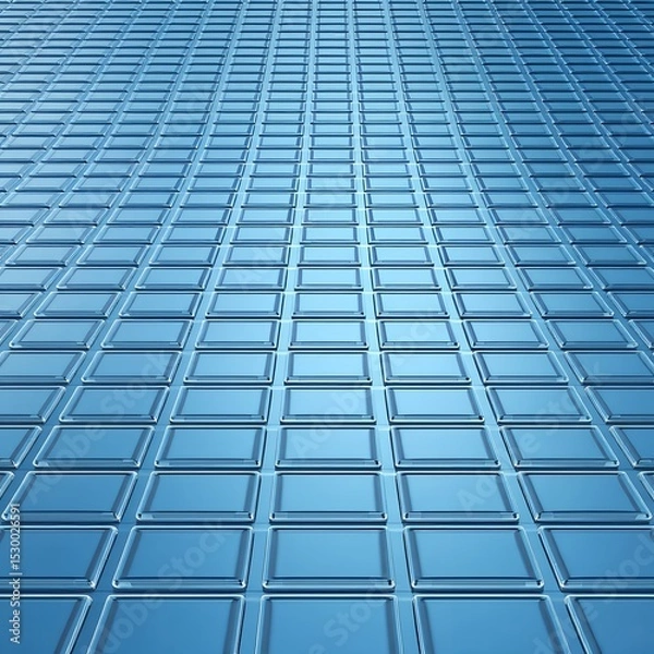 Fototapeta A blue toned background featuring a grid pattern of rectangular tiles in a perspective view