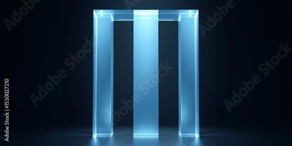 Fototapeta A minimalist abstract rendering of a luminous blue portal against a dark background space