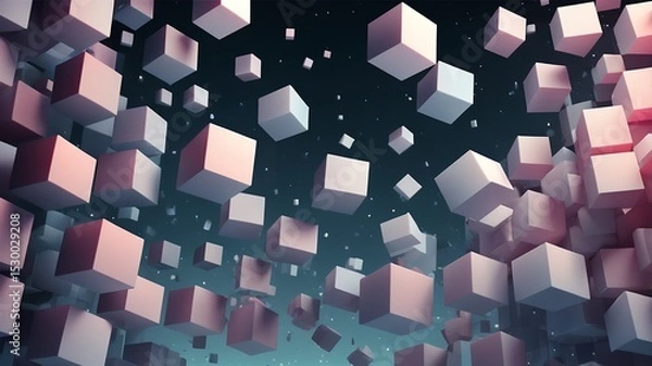 Fototapeta A visually striking abstract composition featuring numerous floating cubes in various sizes and shades