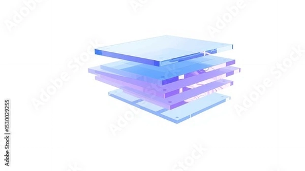 Fototapeta A minimalist rendering of layered translucent planes in shades of blue and purple on white background