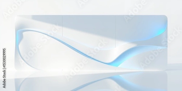 Fototapeta Abstract white structure with blue accent lighting and reflective surface in studio setting