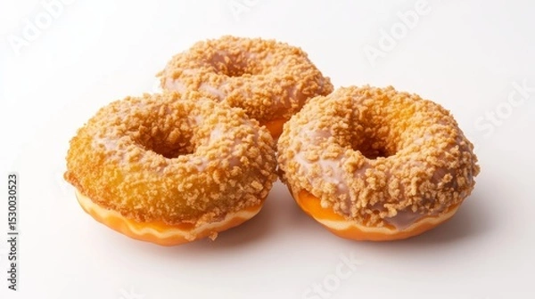 Obraz Three Crispy Coated Donuts on White, Dessert, Pastry