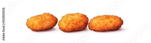 Obraz Three Golden Hash Browns on White, Breakfast , Food
