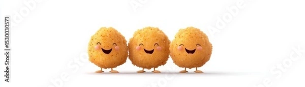 Obraz Three Happy Nuggets Standing Together on White, Mascot , Animation