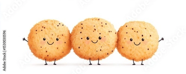 Obraz Three Smiling Sugar Cookies with Arms and Legs on White, Dessert, Cute food