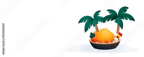Obraz Tropical Fruit Bowl Palm Trees, Citrus and Beach Vibes, Summer, Vacation