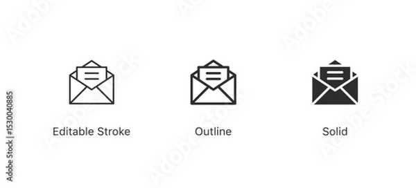 Fototapeta email envelope icons in editable stroke, outline, and solid styles. open envelope mail icon for mail, messaging concepts and communication designs