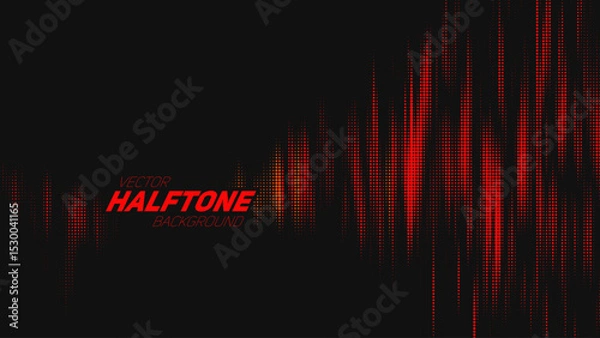 Fototapeta Abstract vector torn red halftone sound wave. Scrathed dotted texture element.