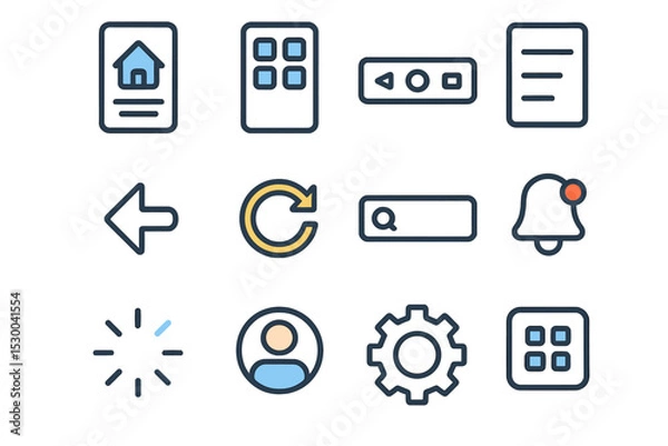 Obraz Neon-style user interface icon set with various app controls