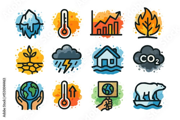 Fototapeta Climate change icons highlighting global environmental challenges