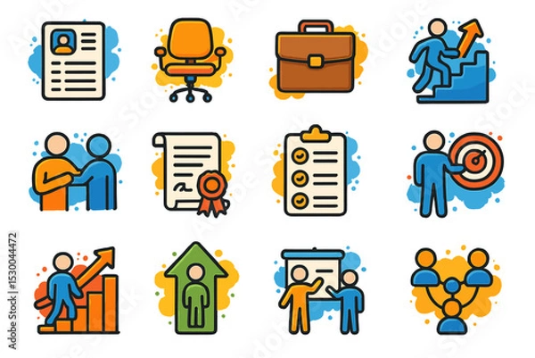 Fototapeta Business and career development icons set with office and communication symbols