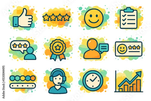 Fototapeta Vibrant customer feedback and satisfaction icons with positive ratings