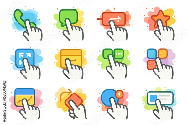 Fototapeta Colorful hand cursor icons for user interface and app design
