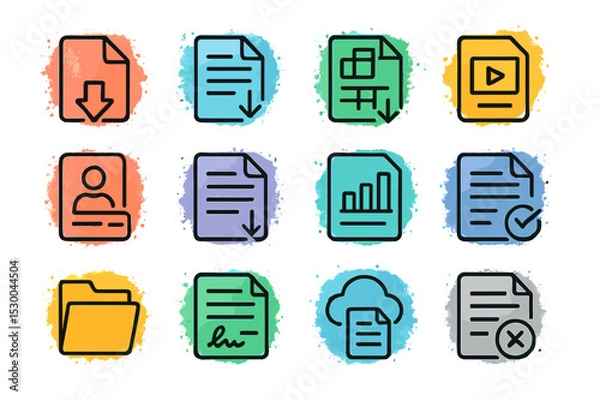 Fototapeta Colorful icon set representing various document and media types