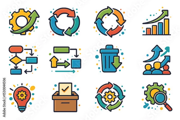 Fototapeta Colorful business infographic icons illustrating workflow and growth concepts