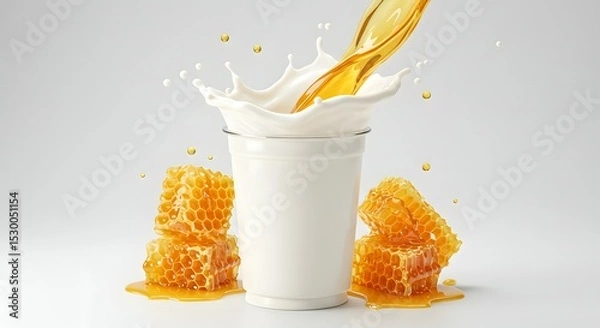 Fototapeta Honey-Infused Milk Splash: Sweet and Creamy Elixir