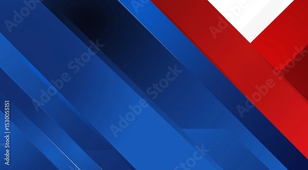 Fototapeta UK colors, abstract background with intersecting red blue and white geometric shapes and angled lines