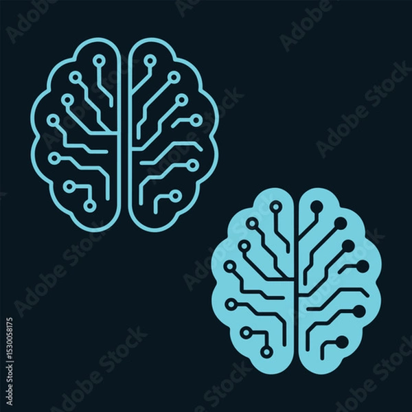 Obraz Light Blue Stylized Brains with Circuit Patterns on Dark Background