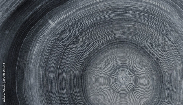 Fototapeta Faded denim blue gray cut wood texture. Detailed black and white texture of a felled tree trunk or stump. Rough organic tree rings with close up of end grain.