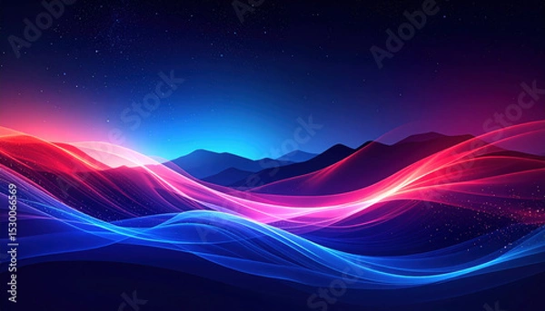 Obraz Mesmerizing canvas where vibrant blue and red waves flow gracefully across serene landscape, creating stunning visual experience that captivates viewer imagination
