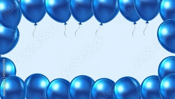 Fototapeta Blue Balloon Frame: Celebration, Party, Festive Occasion - Birthday, Anniversary, New Year - Decorative Border, Copy Space for Text or Graphics, Vector Illustration