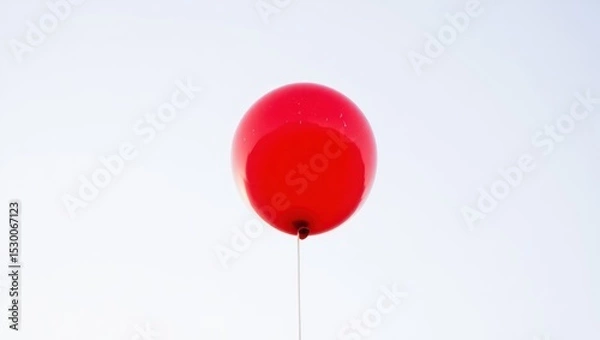 Fototapeta Bright Red Balloon Floating Against a Pale Sky - Celebration, Party, Joy, Festive, Single Object, Copy Space, Simplicity, Minimalist