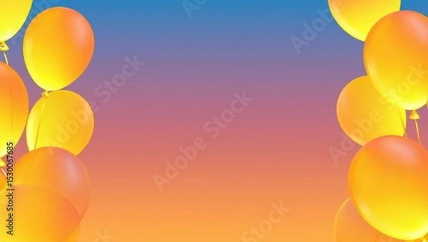Fototapeta Celebration Background with Yellow Balloons: Festive Party Design with Gradient Sky - Birthday, Anniversary, Event Illustration for Graphic Design