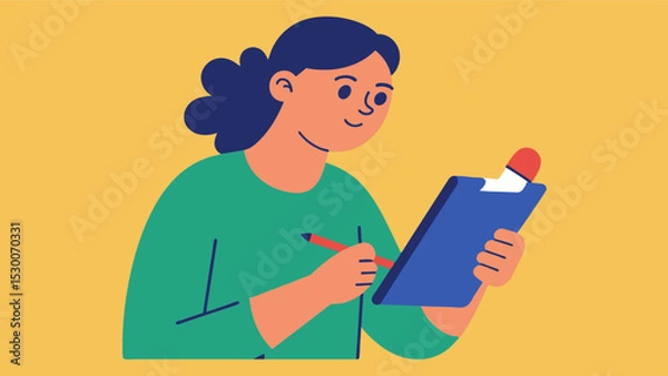 Fototapeta Each day the person makes a point to write down soing new in their notebook whether its a funny anecdote or a profound realization.. Vector illustration