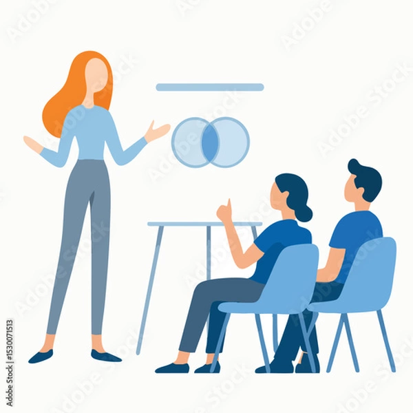 Fototapeta Modern Flat Design Female Presenter Showing Presentation to Audience Illustration