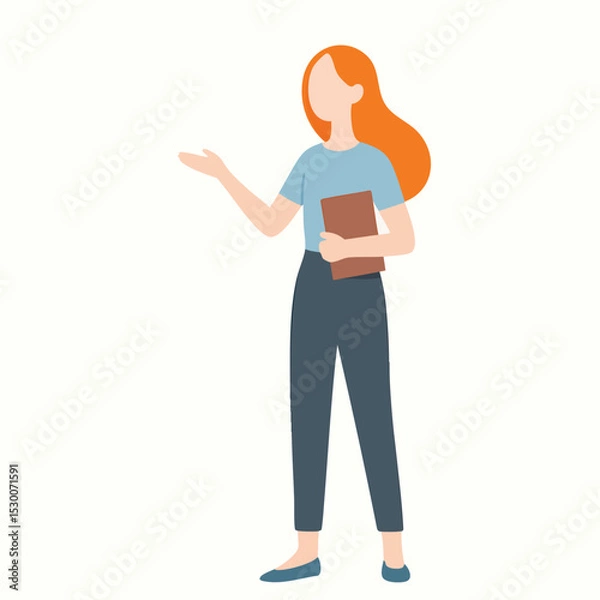 Fototapeta Flat Style Business Woman Holding Book Presentation and Explaining Something Illustration