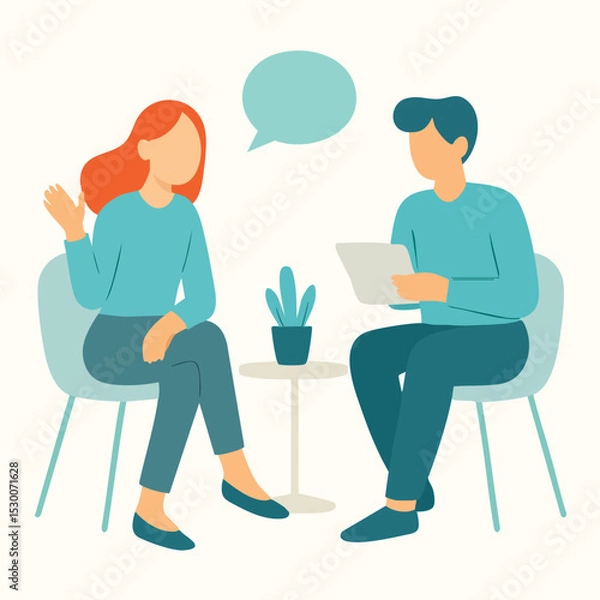Fototapeta Flat Illustration Client Meeting and Professional Consultation with Speech Bubble